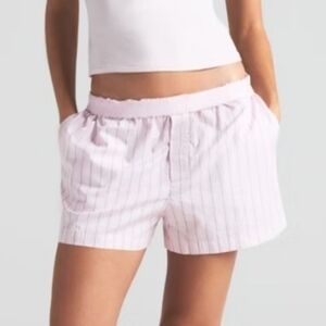Skims Pink Striped Cotton Poplin Boxer Shorts